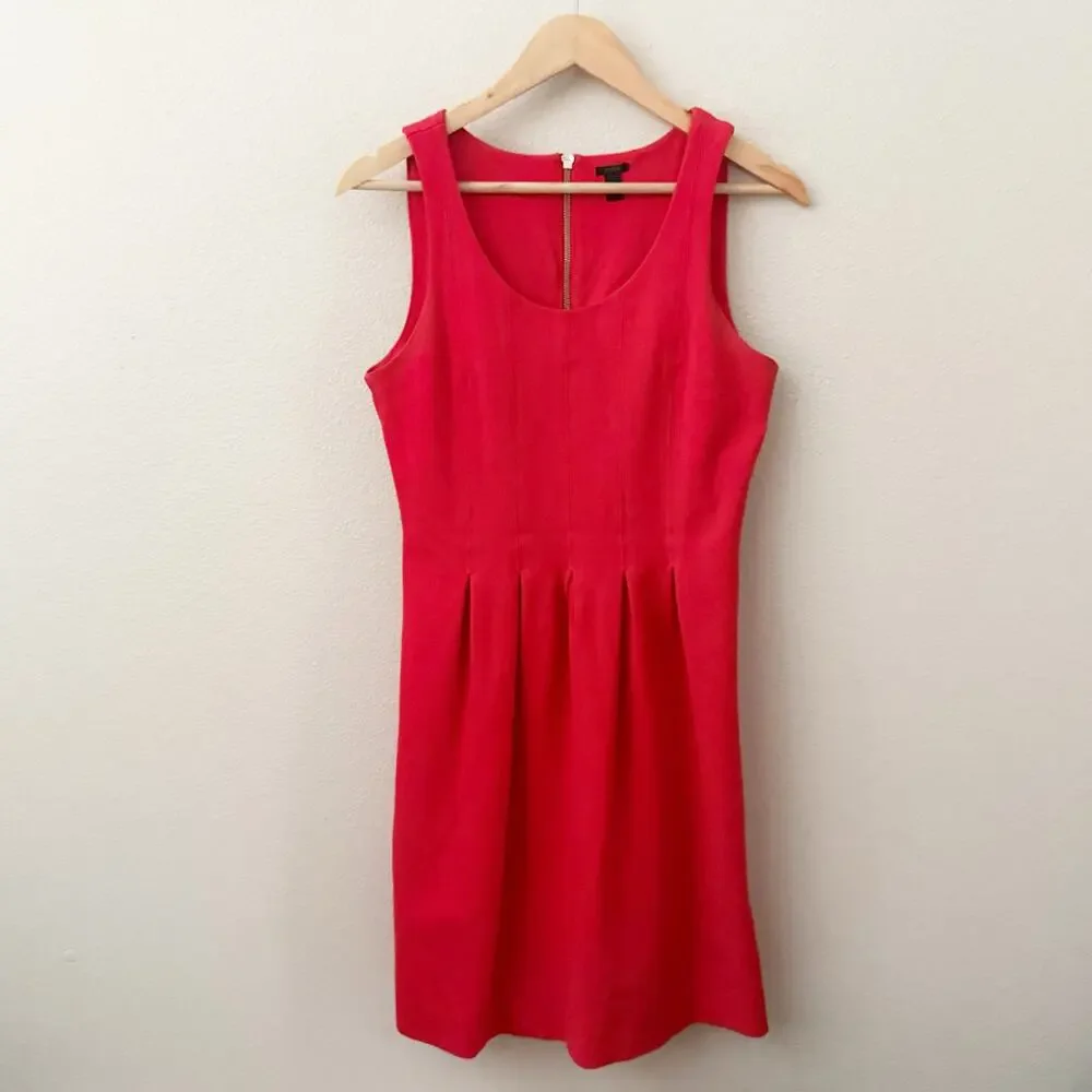 J. CREW | Red Stretch Pleated A-line Dress Exposed Back Ponte Zipper Pockets | 4